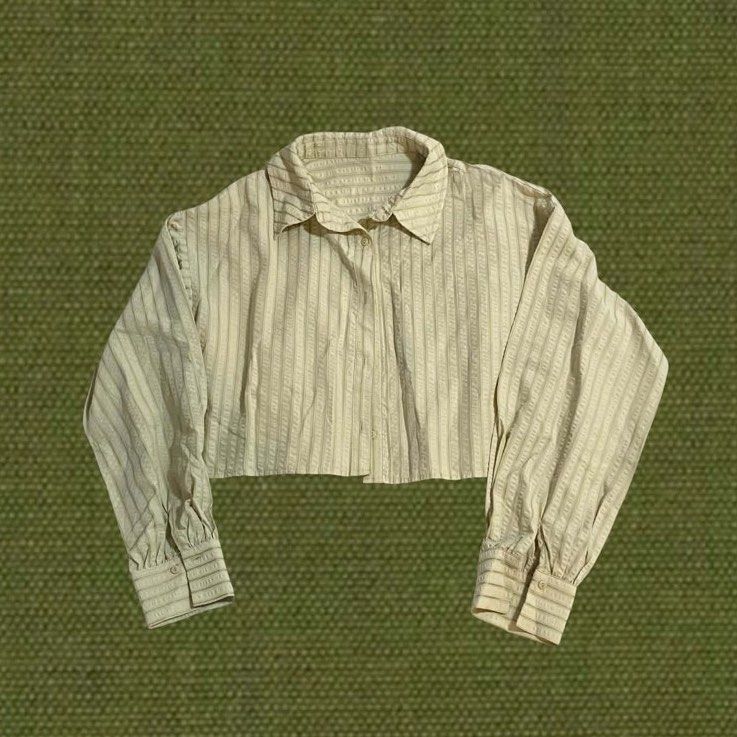 Y2K Cropped Striped Collared Blouse (Category: Longsleeves) located in Manila. Submitted by sugarcane888 (Listing ID 1466700049, Image 1). Description: ⭐️ Thrifted - Y2K Cropped Striped Collared Blouse 📌 Fits S - M 📌 In good condition.
