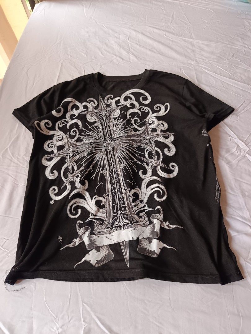 Y2k Gothic Emo Grunge Cross vintage design (Category: Shirts) located in Caloocan City. Submitted by chungussss7 (Listing ID 1466744512, Image 1). Description: 19x25 dimes - issue - some cracked print - j&t - gcash - PM!.