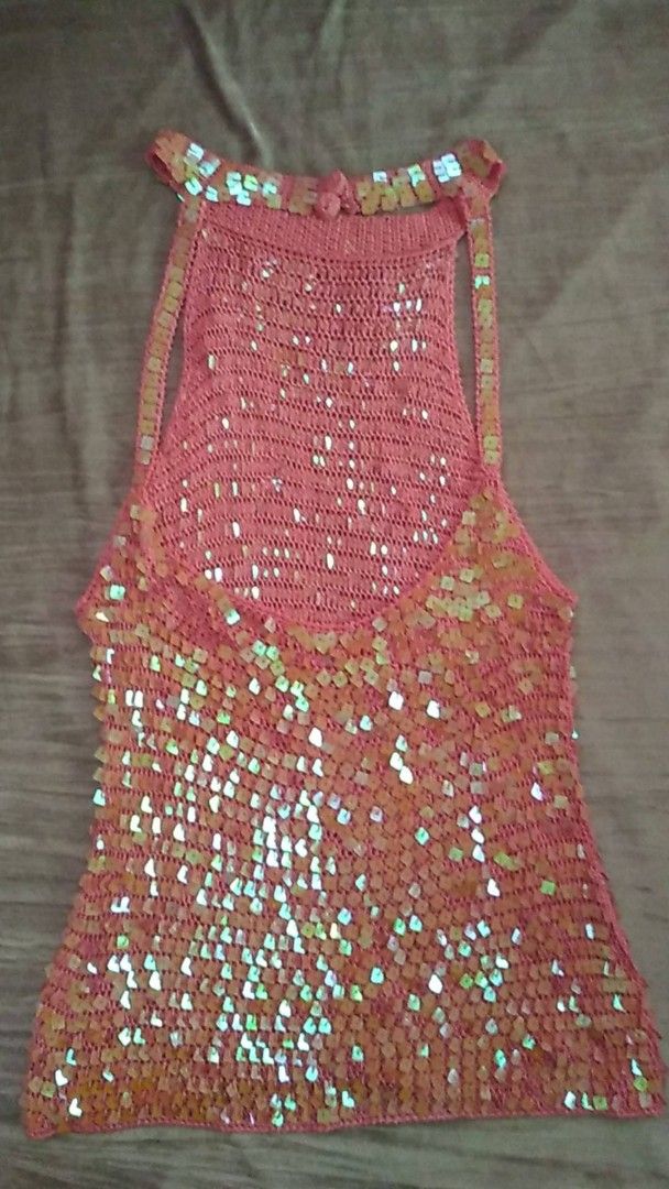 Y2K Vintage Ibiza Sequin Summer Backless Top (Category: Others Tops) located in Iloilo. Submitted by ukayedthis (Listing ID 1466677515, Image 2). Description: small to Semi Medium mock neck and backless very pretty and rare worth every penny love the colorway so much very trendy and eye catching .