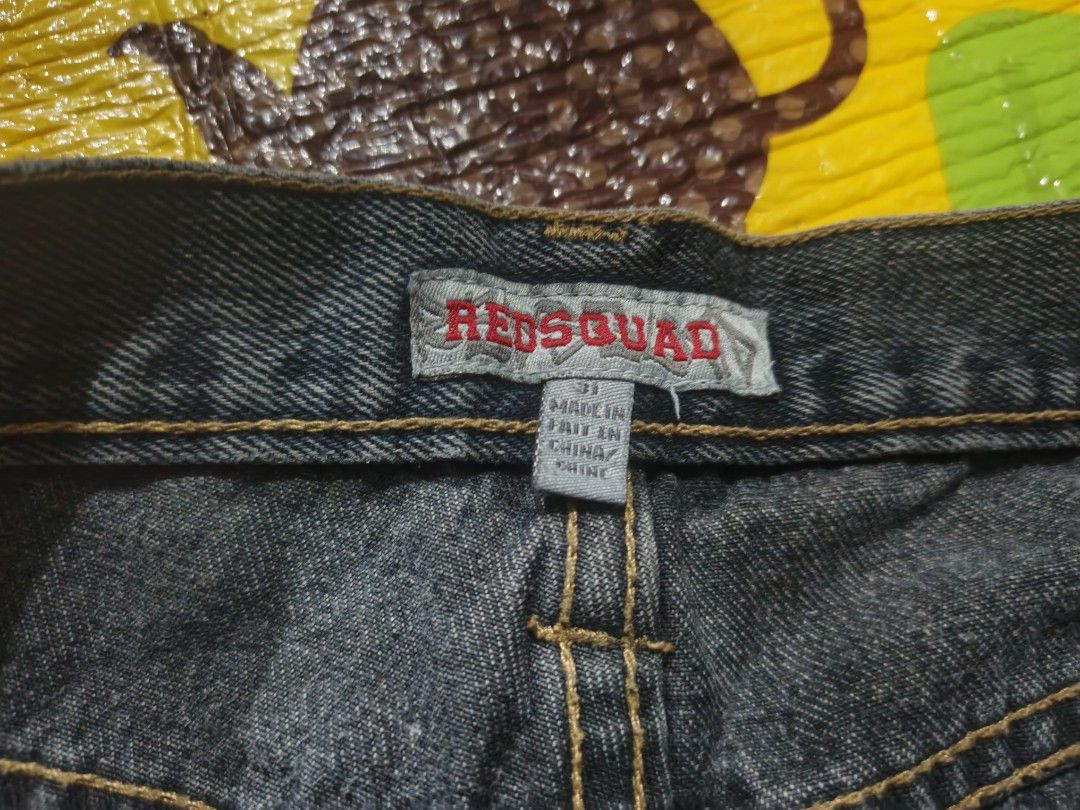 Y2K Vintage RedSquad Bootcut Jeans (Category: Jeans) located in Solano. Submitted by y2kfinds (Listing ID 1466690348, Image 3). Description: Size 31-32 Lenght 43 Hem 9.5 Distressed Hem.