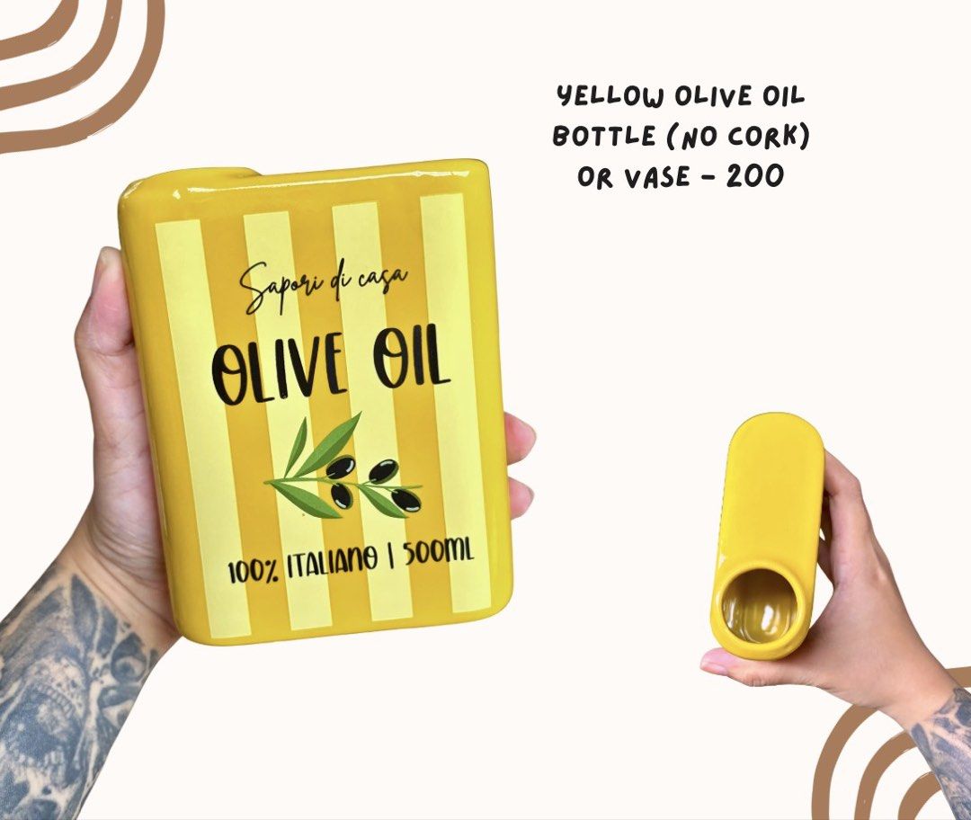 Yellow Olive Oil Tabletop Vase or Bottle (Category: Vases & Decorative Bowls) located in Pasig City. Submitted by homeyvibesph (Listing ID 1466689918, Image 1). Description: .