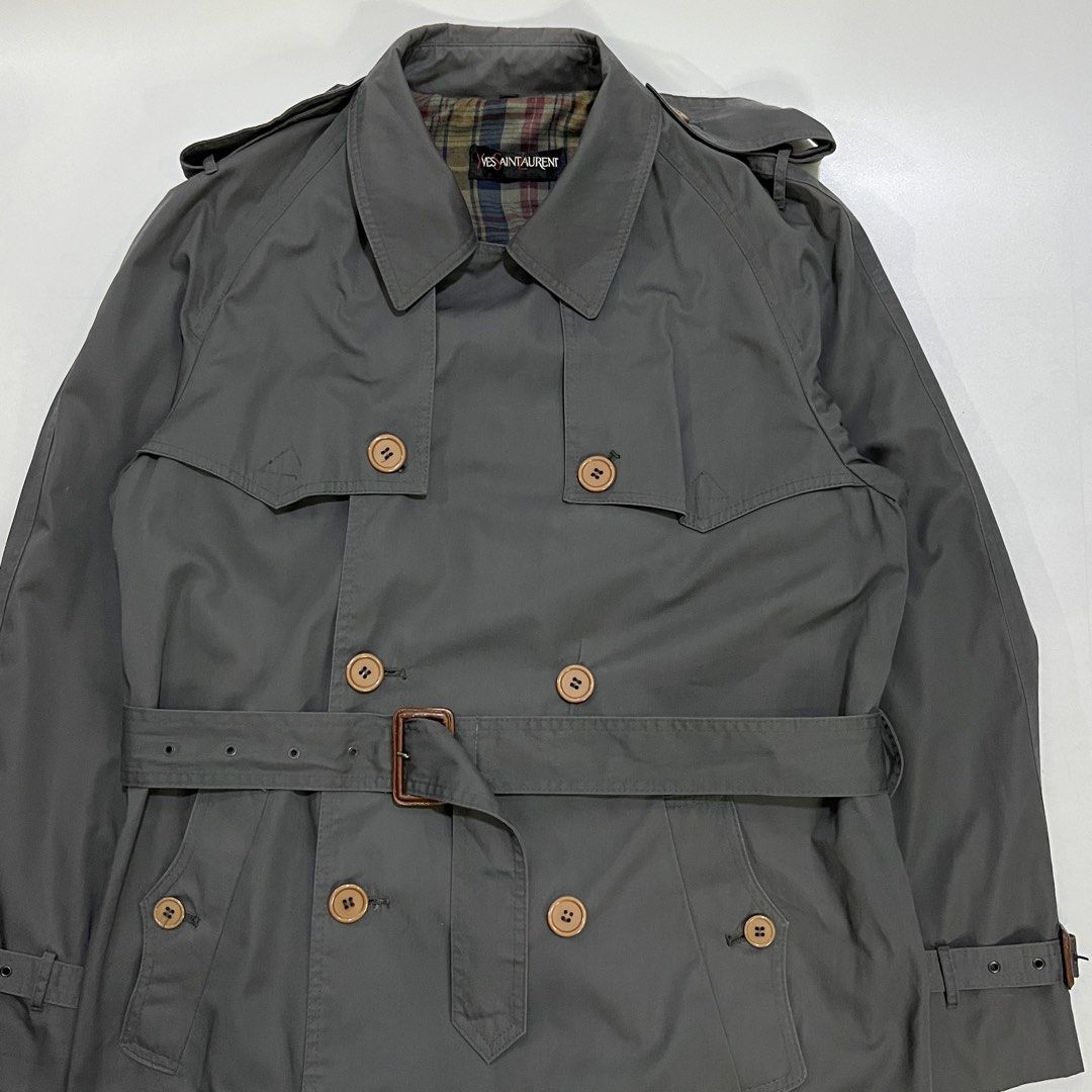 YVES SAINT LAURENT TRENCH COAT (Category: Luxury Apparel) located in Bacolod City. Submitted by the.finest (Listing ID 1466717078, Image 2). Description: Yves Saint Laurent Trench Coat - Plaid Lining Size: Large to XL Width: 22 Length: 45 Condition: 9/10 7,000+shipping fee.
