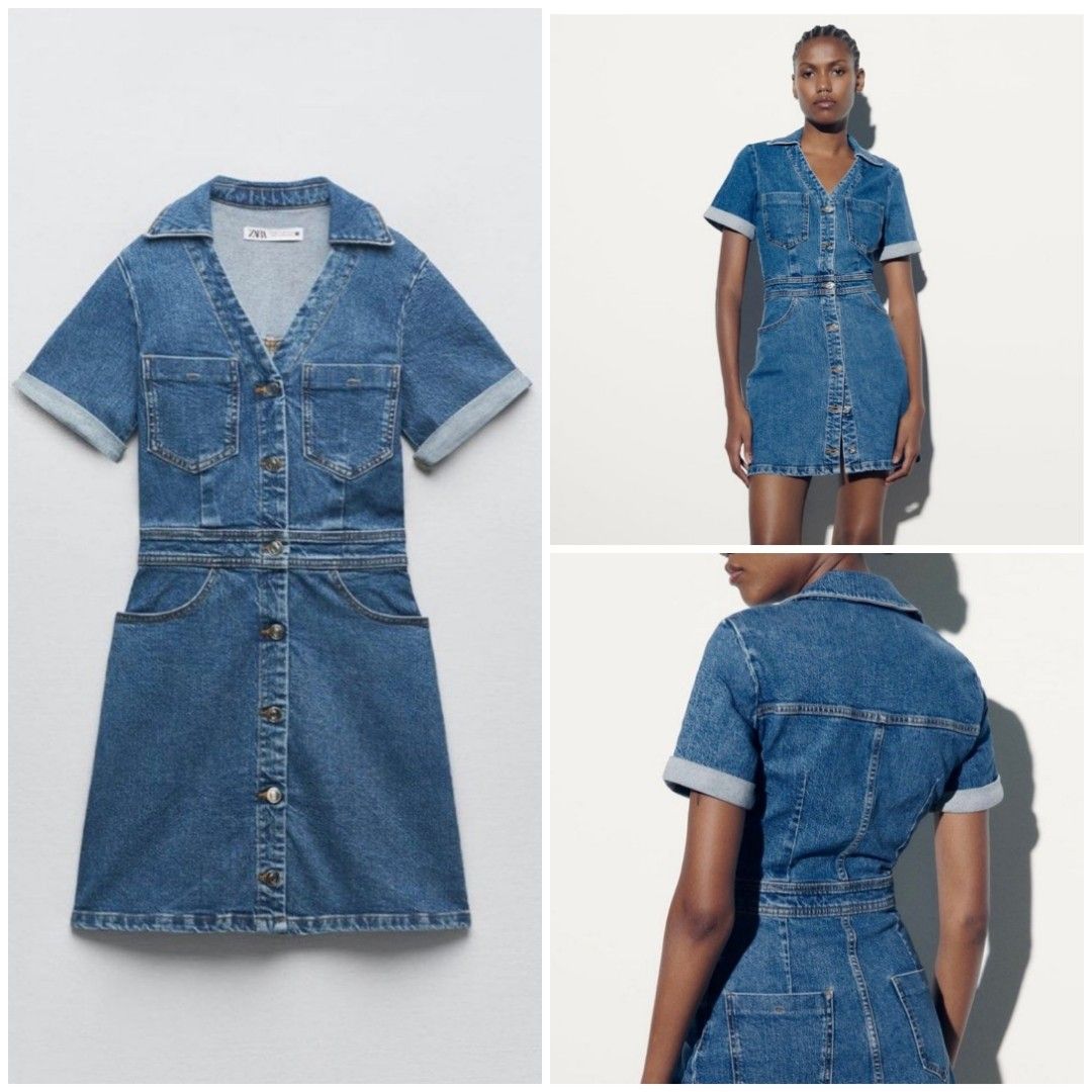 Zara Denim Mini Dress (Category: Dresses) located in Urdaneta. Submitted by kcasi (Listing ID 1466731862, Image 1). Description: Large on tag So pretty when worn✨️ RFS: Does not fit me anymore Measurements laid flat Shoulder to shoulder - 14.5 inches Armpit to armpit - 18 inches Waist - 15 inches Length - 32.5 inches.
