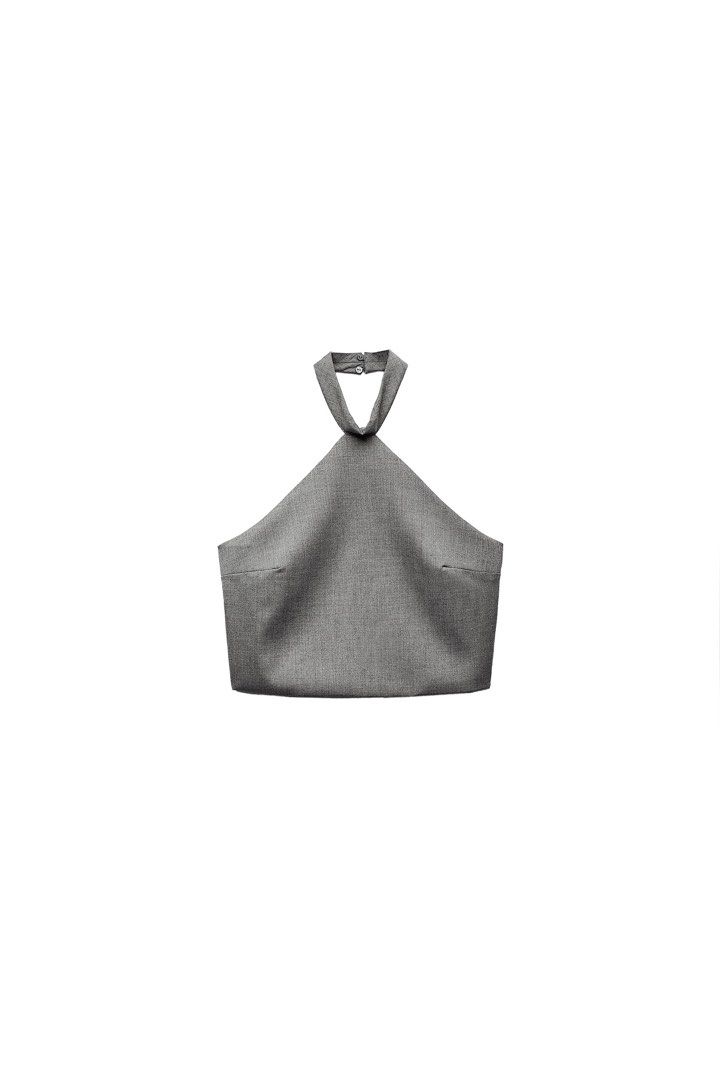 ZARA Gray Halter Top (Category: Sleeveless) located in Pasig City. Submitted by dezleemarquez (Listing ID 1466658351, Image 2). Description: ZARA Gray Halter Top.