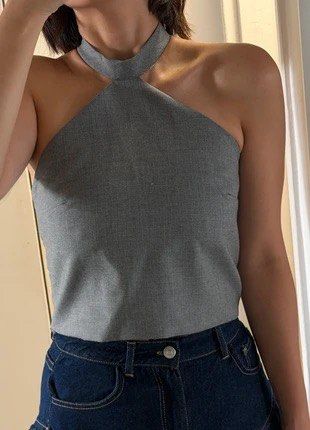 ZARA Gray Halter Top (Category: Sleeveless) located in Pasig City. Submitted by dezleemarquez (Listing ID 1466658351, Image 3). Description: ZARA Gray Halter Top.