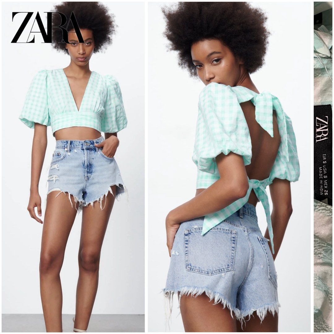 ZARA Mint Green Backless Puff Top (Category: Blouses) located in Pasig City. Submitted by dezleemarquez (Listing ID 1466665307, Image 1). Description: ZARA Mint Green Backless Puff Top.