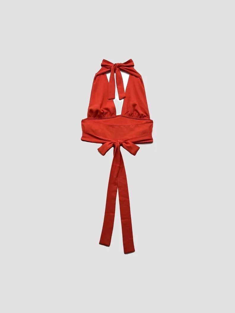 ZARA Orange Halter Backless Top (Category: Sleeveless) located in Pasig City. Submitted by dezleemarquez (Listing ID 1466685324, Image 3). Description: ZARA Orange Halter Backless Top.