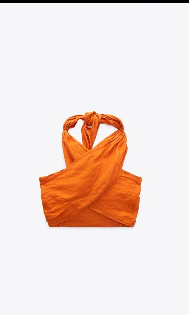 ZARA Orange Linen Halted Crop Top (Category: Sleeveless) located in Pasig City. Submitted by dezleemarquez (Listing ID 1466677813, Image 2). Description: ZARA Orange Linen Halted Crop Top.