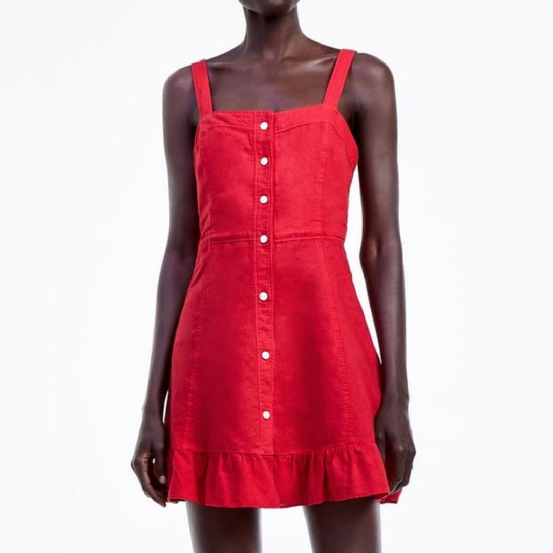 Zara Red Button Down Dress (Category: Dresses) located in Urdaneta. Submitted by kcasi (Listing ID 1466687368, Image 1). Description: Medium on tag Simple pero stunning✨️ Color red in actual RFS: Decluttering.