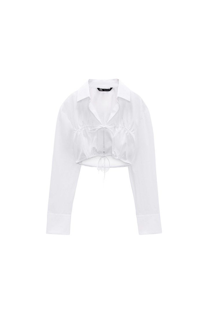 ZARA White Tie Longsleeves Top (Category: Longsleeves) located in Pasig City. Submitted by dezleemarquez (Listing ID 1466675701, Image 2). Description: ZARA White Tie Longsleeves Top.