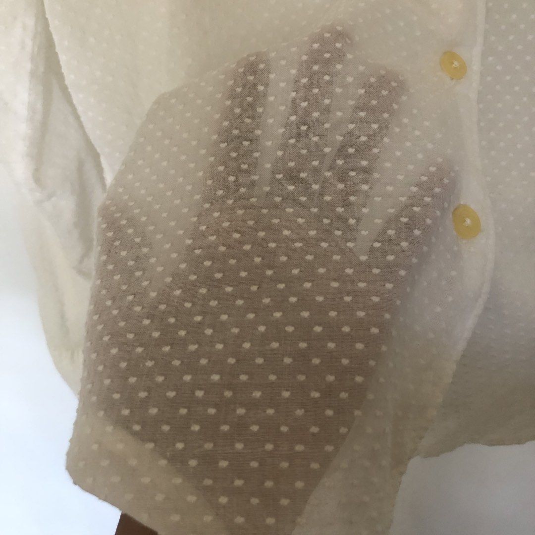 100% cotton white swiss dot button down collared shirt by Eddie Bauer (Category: Shirts) located in San Fernando. Submitted by 100perscent (Listing ID 1466965498, Image 2). Description: Size: M.