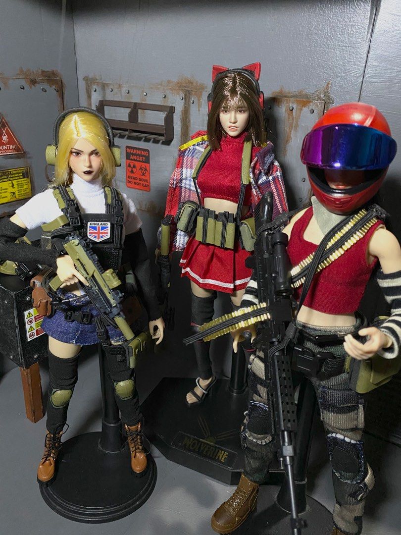 1/6 scale custom figures (Category: Figurines & Statues) located in Quezon City. Submitted by dormammucinder (Listing ID 1466918530, Image 1). Description: NOT HOT TOYS(brand) Red Saika head - 2200 Blonde - 1700 Red helmet - 1800 - handmade belt ammo for m249 Helmet set - 2000 - mask - glasses - nvg helmet - headset - Handmade gear body armor/ harness - Supressed weapons - three q body - stand not included gcash QC area.