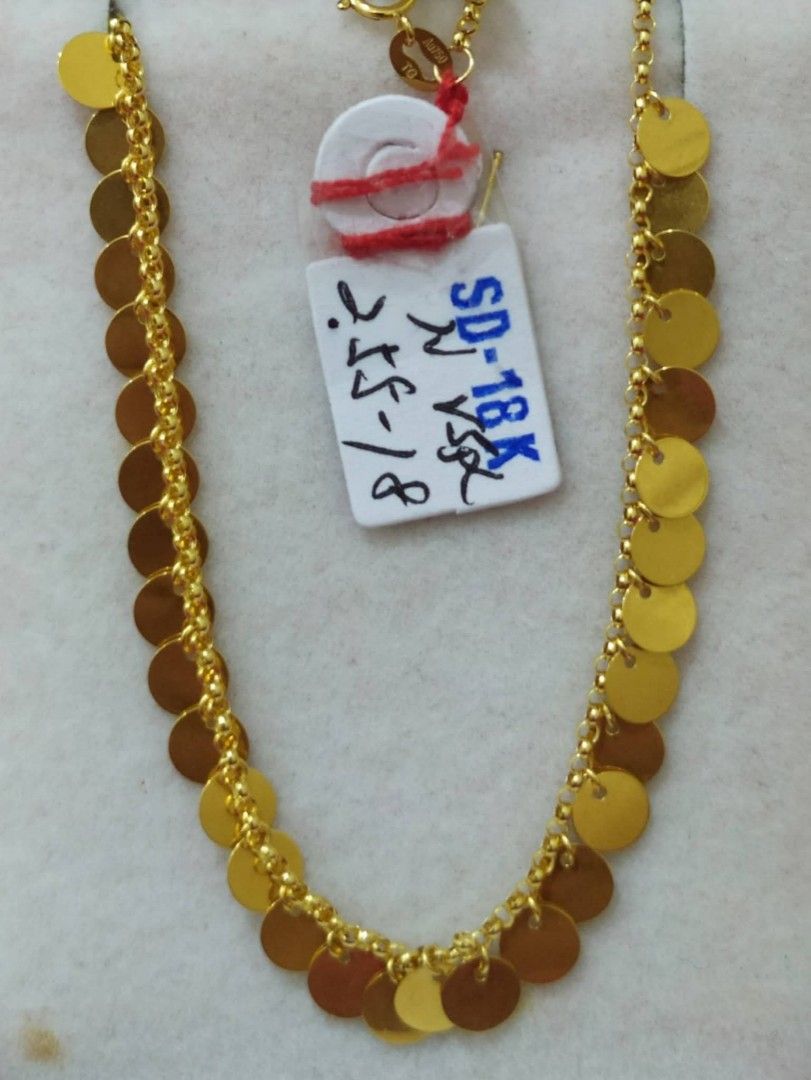 18k Saudi gold disc necklaces (Category: Necklaces) located in Manila. Submitted by bhelgoldseller2ndaccount (Listing ID 1466825875, Image 1). Description: New!!✨New!!✨New!! Authentic 18k Saudi Golds 💯pawnable/naisasanla 💯with high appraisal rate 💯good investment 💯Direct supplier price 👉OPEN for resellers 🌺please take time to evaluate their actual sizes and grams 👉Best panggift for all occasions ✅ Sold per grams not per piece Kya lowest pr