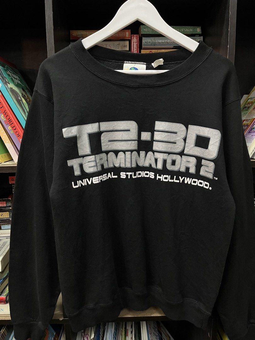 1990s Universal Studios T-2 3D “Terminator 2: Battle Across Time” Sweatshirt Black (Category: Coats, Jackets and Outerwear) located in Baguio. Submitted by feelathome (Listing ID 1466777839, Image 2). Description: 1990s Universal Studios T-2 3D “Terminator 2: Battle Across Time” Sweatshirt Black Tag size: Small Width: 20 Length: 25 In excellent condition 1,975php Free nationwide shipping. Read the description and check all photos carefully before