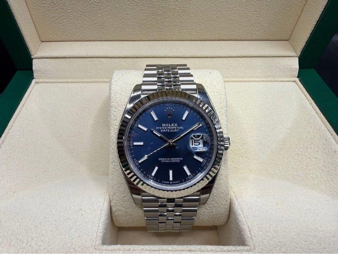 2026 Rolex Datejust Blue Dial (Category: Luxury Watches) located in Quezon City. Submitted by justindazo (Listing ID 1466862425, Image 2). Description: Rolex Datejust Blue Dial Reference 126334 Brand New Condition: 10/10 Movement: Calibre 3235 Case Size: 41mm Complete Set - Box, Warranty Card, Manual, Tag Year - 2026 ₱985,000 PM for Inquiries 📩 Meet-ups can be arranged 📍 Open for Authentication 🔎 Payment Method - Cash/Bank Transfer.