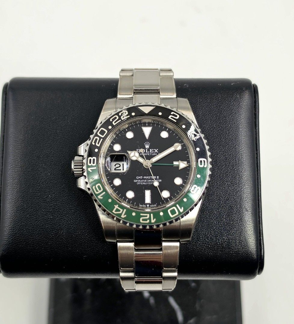'24 Rolex GMT Master II Sprite Complete Set Full PPF Since New (Category: Luxury Watches) located in Makati City. Submitted by jracastelar (Listing ID 1466805608, Image 2). Description: Rolex GMT Master II 126720VTNR Sprite 2024 November (Still Under Rolex Warranty 2029) 9.5/10 (Like New Full PPF Worth 15k) Complete Set 968,500.