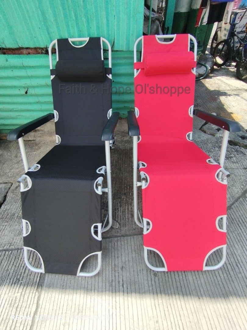 3 IN 1 FOLDING CHAIR/BED (Category: Chairs) located in Manila. Submitted by jamfrimzy089458 (Listing ID 1466789444, Image 2). Description: - Portable folding lounge chair with headrest pillow - Sturdy metal frame with durable fabric seat - Adjustable backrest: sit, recline, or lie flat - Built-in armrests for extra comfort - Easy to fold, store, and transport - Available colors: Blue, Black, Red, Green - Ideal for patio, garden, camping, and indo