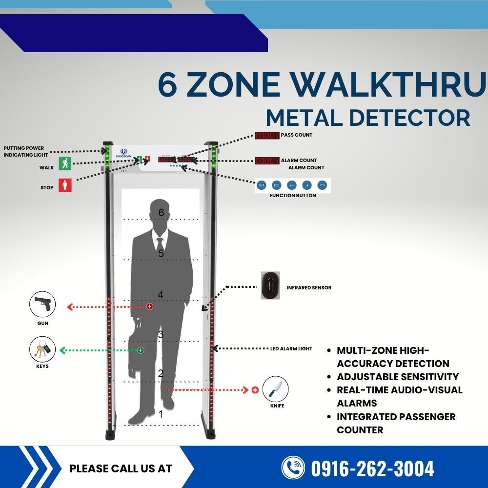 6 Zone Walkthrough Metal Detector Security Gate (Category: Everything Else Others) located in Manila. Submitted by cyrenejoye (Listing ID 1466777786, Image 1). Description: - 6-Zone Detection: Pinpoints metallic items accurately across multiple zones. - High-Accuracy & Adjustable: Features customizable sensitivity to suit your specific security needs. - Real-Time Alarms: Built-in LED alarm lights and audio alerts for immediate threat detection. -