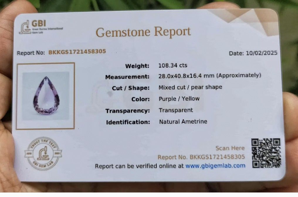 💯 Natural AMETRINE loose (Category: Precious Stones) located in Kawit. Submitted by authentic_gemstones_byalton (Listing ID 1466894453, Image 3). Description: AVAILABLE ❗ COLLECTIBLE PIECE ❗ 💯 NATURAL AMETRINE LOOSE ▪️108.34 carats ▪️28.0x40.8x16.4 (mm) dimension ▪️Pear faceted cut ▪️VVS (clarity) ▪️Unheated/untreated ▪️7.0 (hardness) ▪️(Brazil) origin ▪️100% brand new item #ametrine #gemstones #AuthenticGemstonesbyALTON.