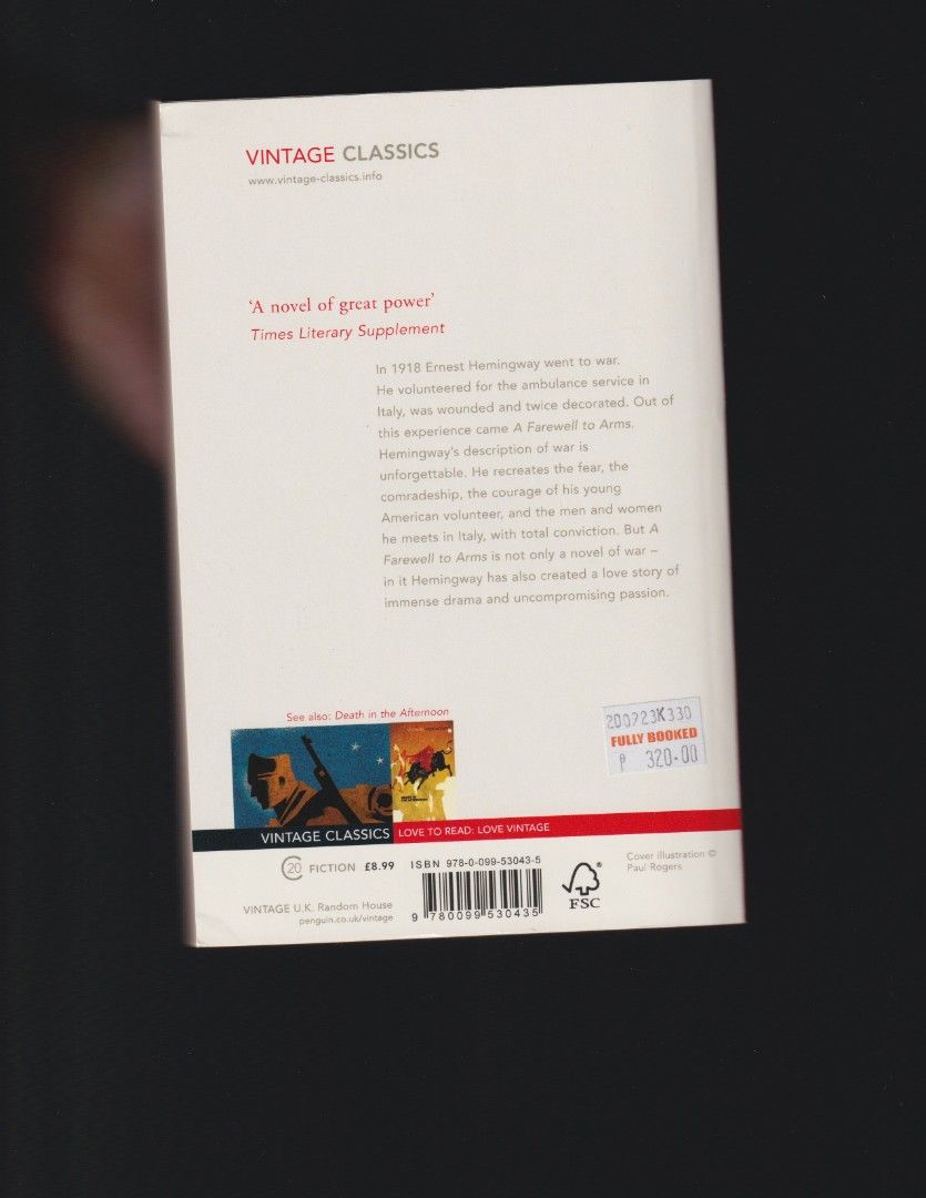 A farewell to arms (Category: Storybooks) located in Quezon City. Submitted by fruitspunchsamurai14 (Listing ID 1466825982, Image 2). Description: bought in fullybooked.