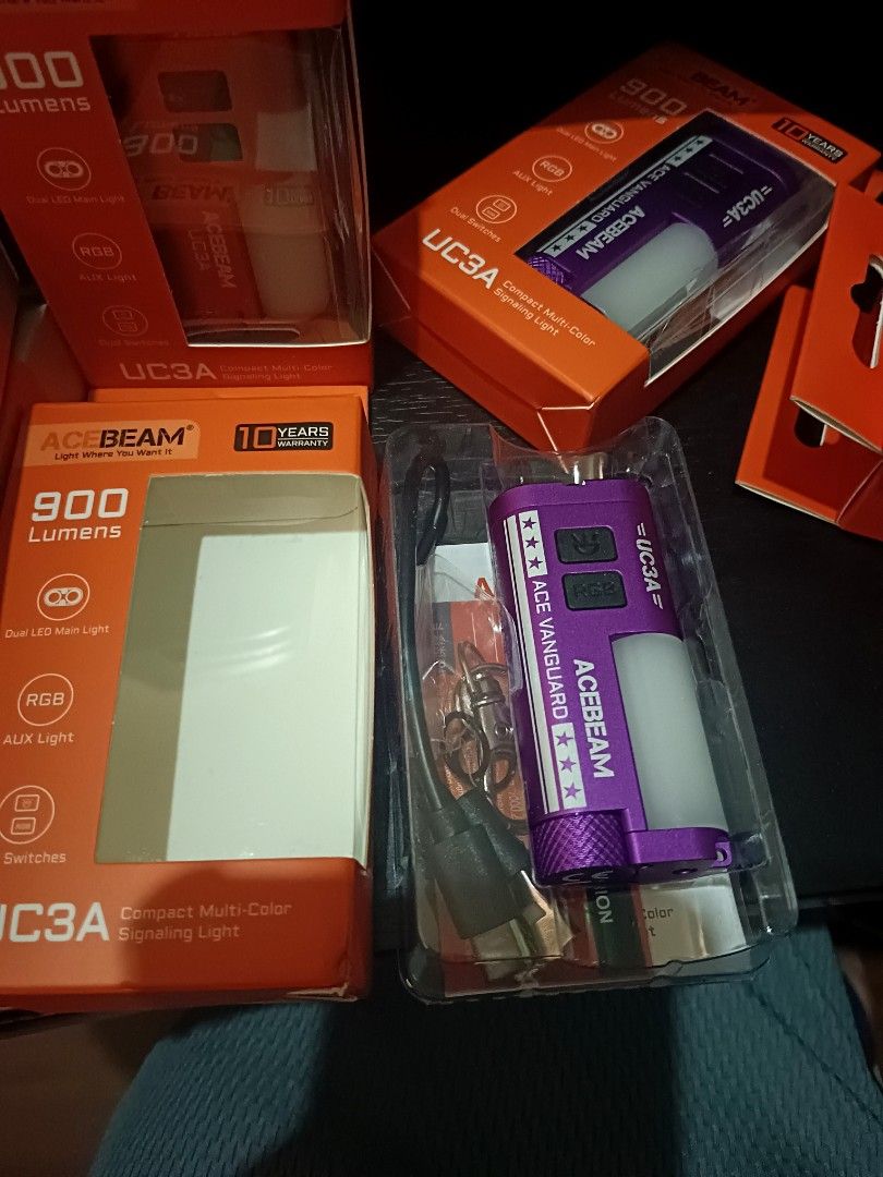 Acebeam flashlight UC3A (Category: Hiking & Camping) located in Makati City. Submitted by rn1vg (Listing ID 1466830338, Image 2). Description: Ptpa Sale Sale Sale Available OnHand All Very Good EDC Lights 👌👌👌 Acebeam UC3A Brandnew Purple, Orange, Green available 1499 pesos each Repriced 1199 pesos nalang each Makati area pick up or lalamove Pm for inquiries.