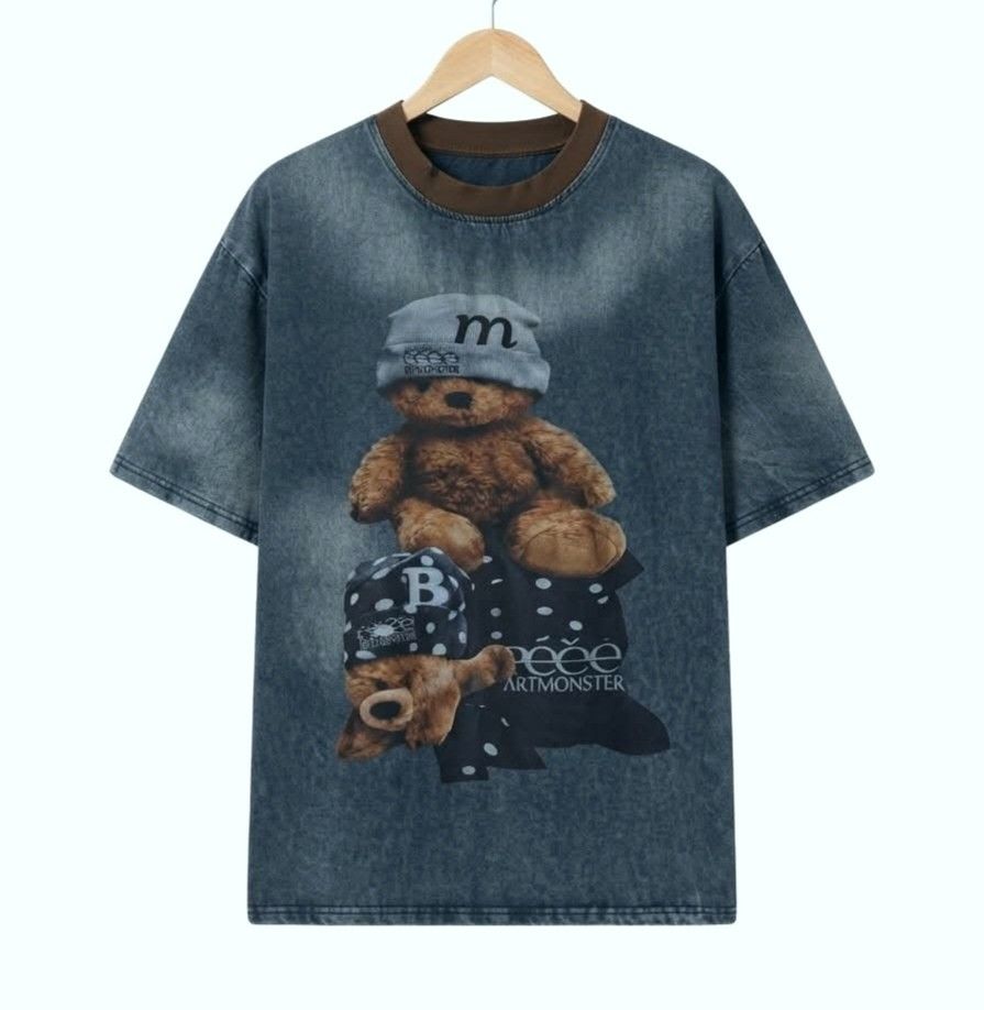 Acidwash Teddy Bear Soft Denim Matching Sets (Category: Sets or Coordinates) located in Quezon City. Submitted by panapton.ph (Listing ID 1466782916, Image 2). Description: -FLASH SALE ONLY 500 - Brandnew Soft Denim Set -Actual item post -Size Tops fit 34 to 46bust Top: Oversized short-sleeve tee with a contrasting brown ribbed crew neckline and a bold teddy bear graphic print -Bottoms: Matching elastic-waist shorts equipped with deep pockets and