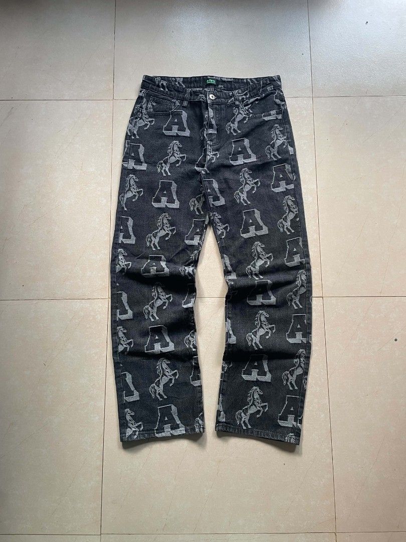 AFJK Denim AOP Straight Pants (Baggy) (Category: Jeans) located in Bacolod City. Submitted by thriftedlifestore (Listing ID 1466782621, Image 1). Description: Dimension: 32W 39L 10hem Issue:None Color rate: 9/10 Condition: Excellent.