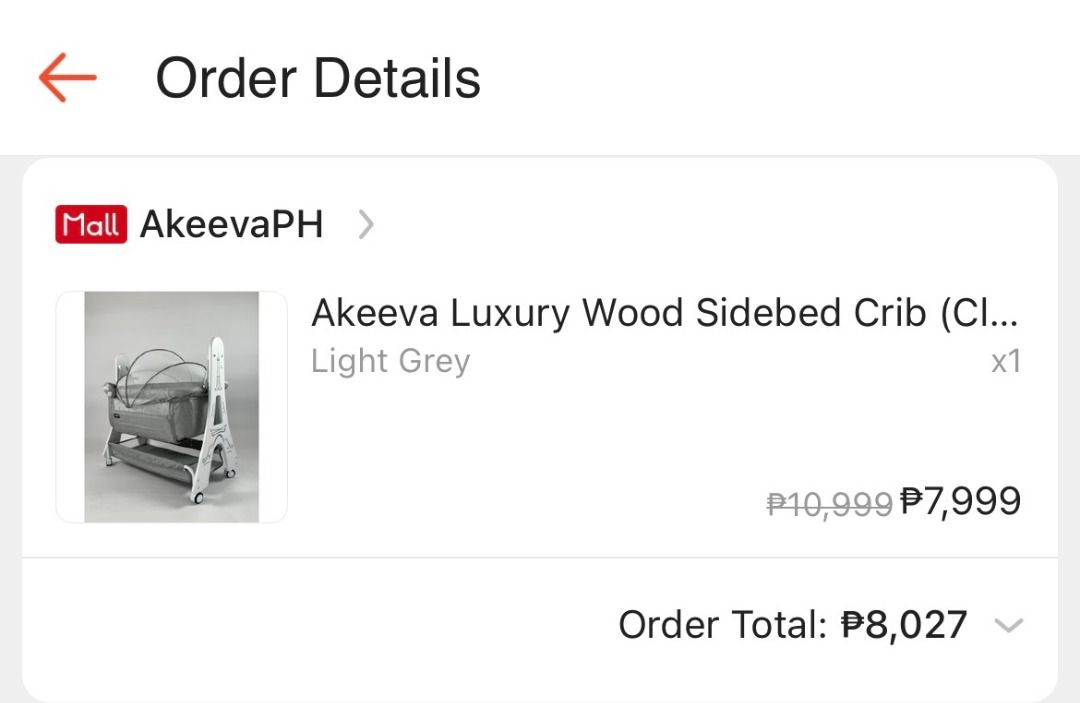Akeeva Luxury Wood Sidebed Crib Light Grey (Category: Cots & Cribs) located in Manila. Submitted by faithmillares (Listing ID 1466964053, Image 3). Description: - Brand: AkeevaPH (Original Price: ₱8,000) - Item: Luxury Wood Sidebed Crib - Color: Modern Light Grey - Features: Premium sidebed design to keep your baby close and safe at night - Material: Sturdy, high-quality wood construction - Condition: Excellent nursery furniture piece.