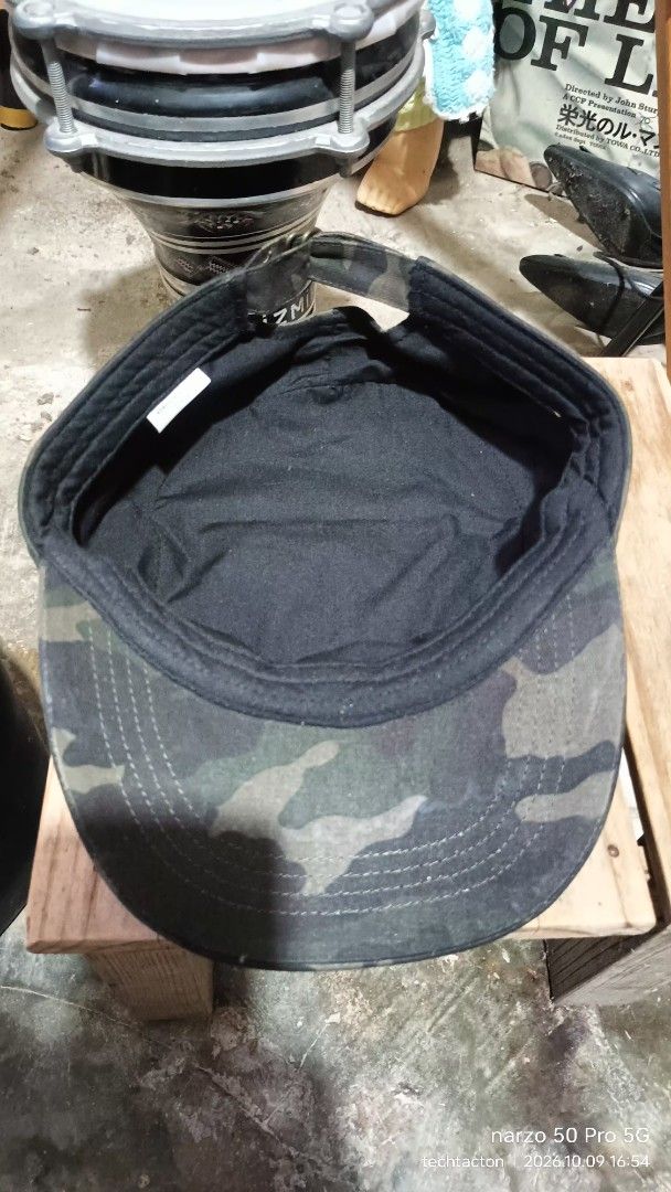 Alpha Industries Camouflage Cadet Cap Army Hat (Category: Caps & Hats) located in Santo Tomas. Submitted by pickers_corner (Listing ID 1466969819, Image 3). Description: ALPHA INDUSTRIES military cap size M 57-59cm excellent condition - Brand: Alpha Industries - Design: Green and black camo pattern, military cadet style with flat top and stiff brim - Size: Adjustable 57 to 59 cm with metal buckle strap - Details: Small branded logo tag near the b