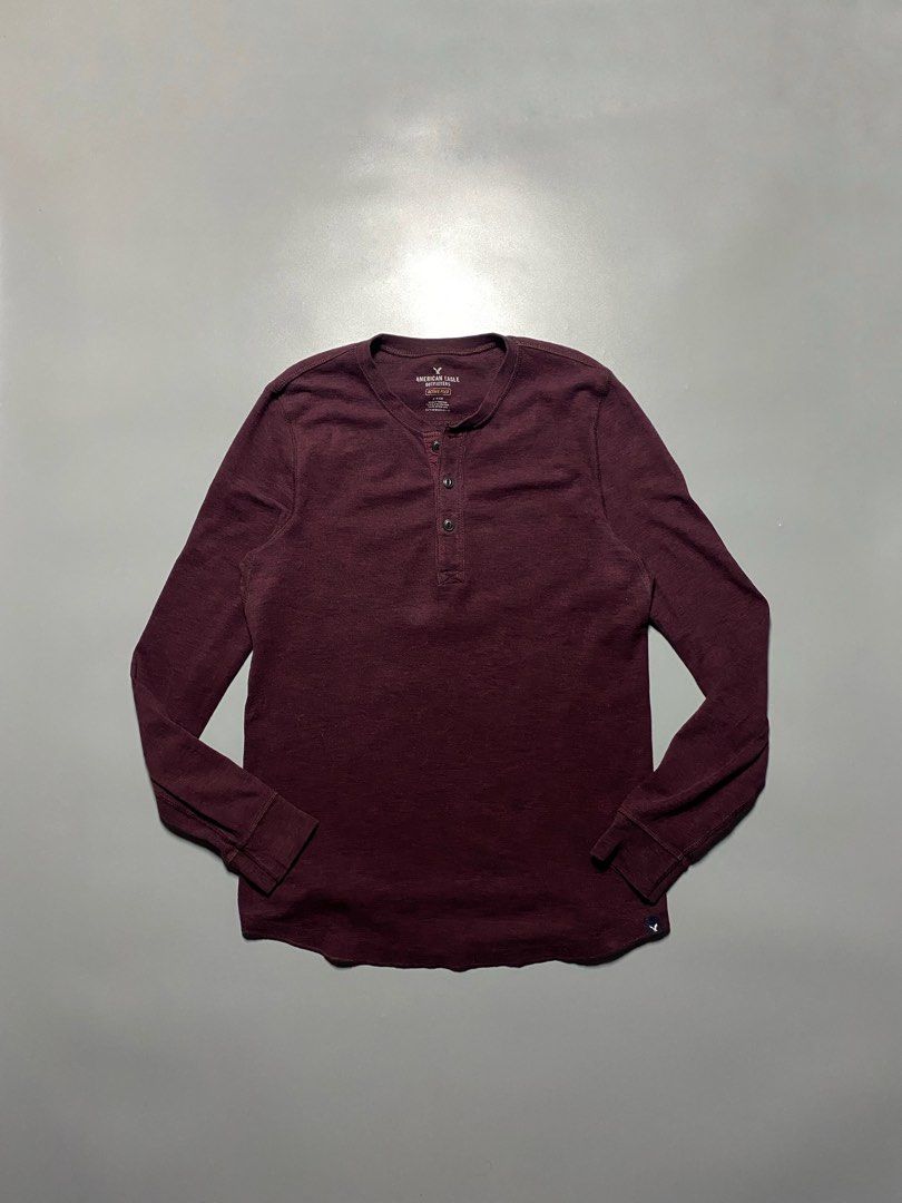 American Eagle Henley Longsleeve (Category: Tshirts & Polo Shirts ) located in Pasay City. Submitted by thrift.wards (Listing ID 1466923692, Image 1). Description: color maroon size medium to semi large width: 20 length: 28.