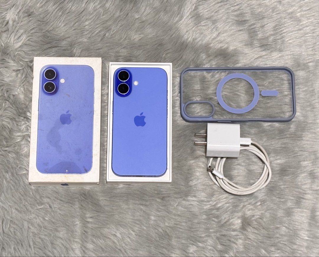 Apple iPhone 16 Blue with Box and Case (Category: iPhone 16 Series) located in Agdangan. Submitted by gadget_gallery_by_patrick.t (Listing ID 1466818688, Image 1). Description: Iphone 16 128 85% batt Any sim/ no sim restriction Zpa/ Local variant Orig all parts No repair and replace history Paintchips lang issue Complete inclusion Pm for more details.