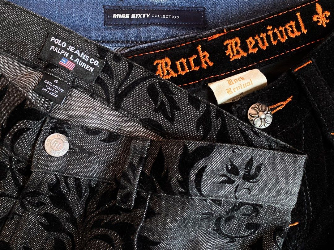 AS PACK BOOTCUT & FLARED JEANS (Category: Jeans) located in Binmaley. Submitted by vanilla_style (Listing ID 1466821263, Image 2). Description: RUSH RUSH RUSH‼️ TAKE ALL 1.9k — PRISTINE CONDITION!🩷 can ship now✨ MISS SIXTY Waist: 26 on tag fit size 30-31” Length: 40” Hips: 34” POLO JEANS RALPH LAUREN Waist: 31” Length: 37” Hips: 36” ROCK REVIVAL Waist: 30-31” Length: 41” Hips: 38.