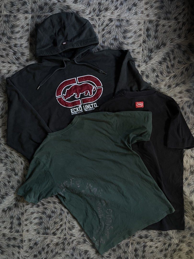 ASPACK Mixed Ecko Unltd Garments (Category: Hoodies) located in Manila. Submitted by streetnattylituptown (Listing ID 1466793092, Image 2). Description: ASPACK Mixed Ecko Unltd Garments Vintage Y2K Ecko Unltd Pull Over Hoodie -Authentic -Vintage -Embroidered Design -Good Fittings -Good Condition Dimes: XXXLARGE Length: 30 Width: 30 Vintage Y2K Ecko Function Black T-shirt -Authentic -Vintage -Embroidered Design -Excellent Condition Dimes: Large on
