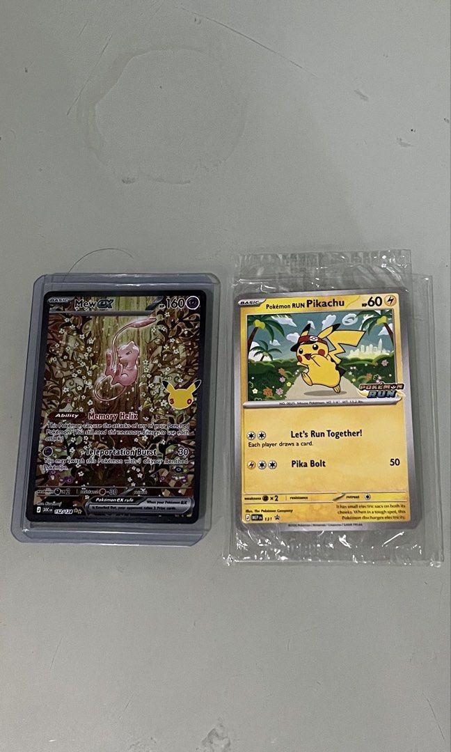 Assorted characters (Category: Raw Singles) located in Pasig City. Submitted by jc_mag (Listing ID 1466716367, Image 1). Description: FS: Mew Ex 30th and Pikachu Pokemon Run Promo Card PRICE: 11,500 FIRM INCLUSIONS: • Mewtwo ex SIR • Pokémon Run Pikachu Promo Preferably meetups around Pasig, BGC, Opus Mall If shipping, buyers shoulders shipping fee. Cards will be packed securely for shipping. Thank you!.