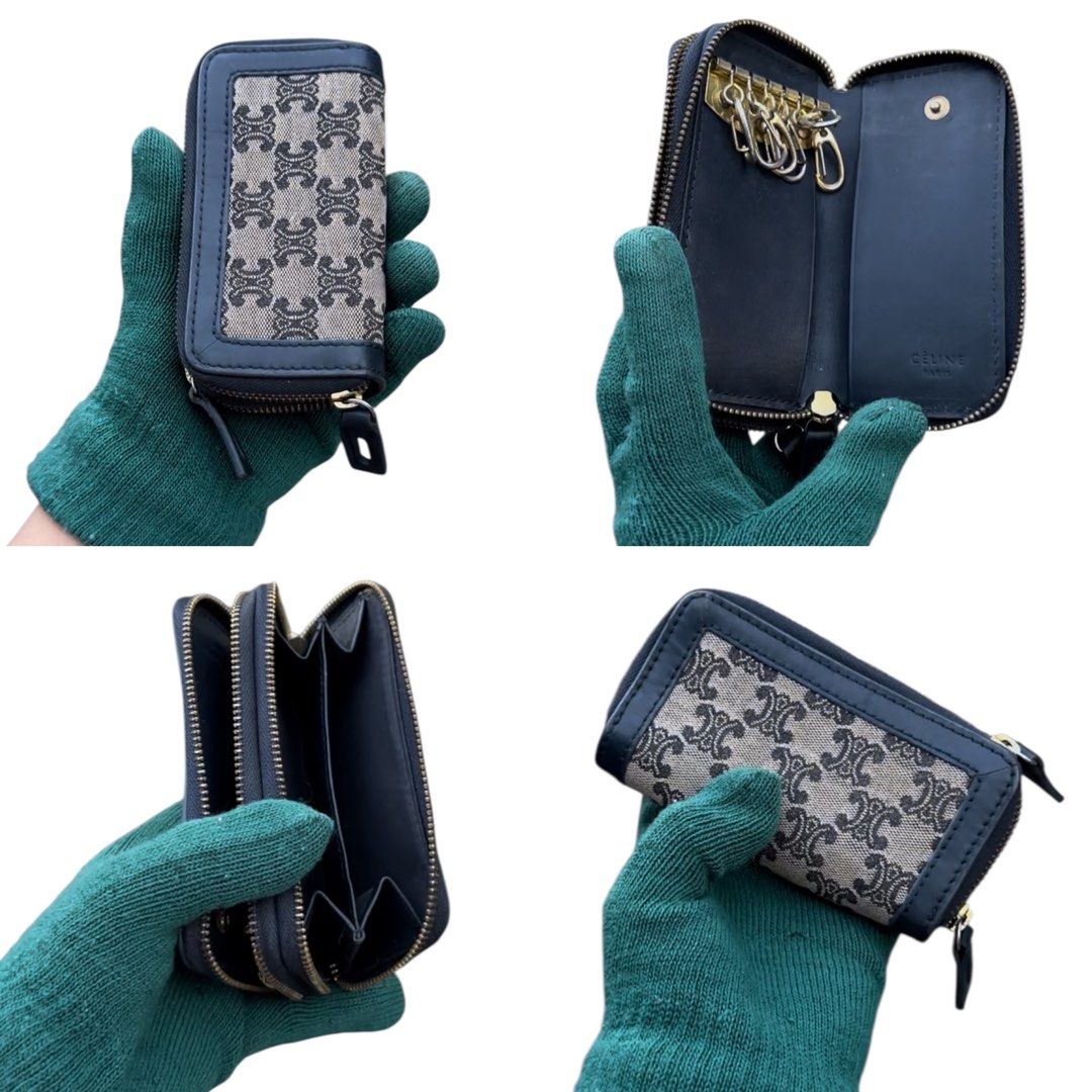 Authentic CELINE (Category: Wallets & Card holders) located in San Fabian. Submitted by rei_aniels (Listing ID 1466820936, Image 1). Description: Authentic CELINE Jacquard Triomphe Coin Purse Zippered Key Card Holder navy and ecru canvas with black leather trim Like new .