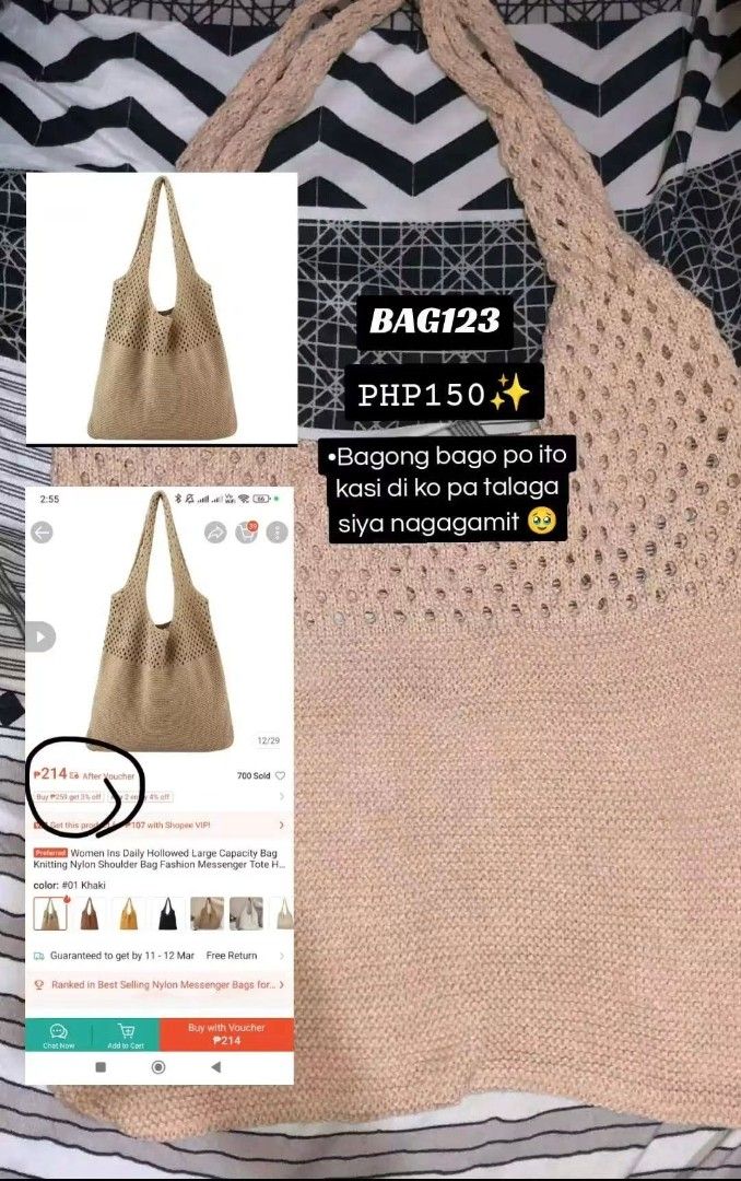 Bags and Dresses Bundle / Individual Items (Category: Sets or Coordinates) located in Binan City. Submitted by bryleonlineshop16 (Listing ID 1466939134, Image 2). Description: PLS REFER TO THE PICTURES FOR THE AMOUNT OF EACH ITEM... - Decluttering sale: Brand new items with tags attached (unworn due to storage) - Khaki Knitted Hollow Tote Bag: Stylish and trendy accessory - Bright Yellow Button-Down Flare Dress: Vibrant and cheerful piece - Pink 