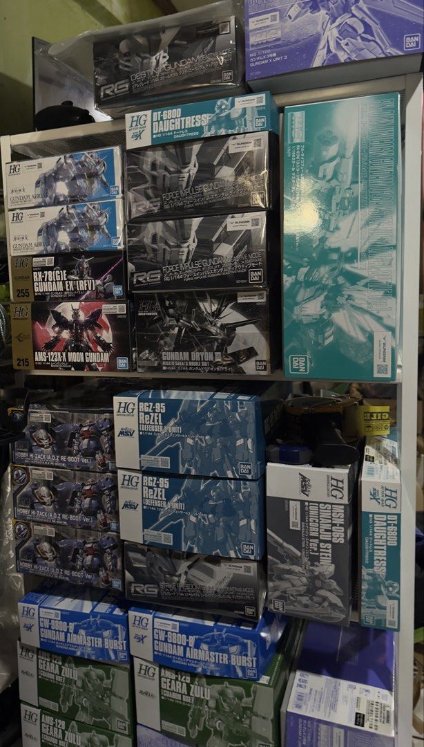 Bandai Gunpla Model Kits Multiple Boxes HG RG MG (Category: Gundam & Model Kits) located in Caloocan City. Submitted by spartan_378 (Listing ID 1466779023, Image 1). Description: PBANDAI kits for sale (Slightly Negotiable) HG Gundam Airmaster Burst - 1500 HG Hobby Hi-Zack - 1600 HG Daughtress - 800 HG Geara Zulu (Cuaron Use) - 1400 HG ReZel (Defenser B-Unit) -1750 HG Gundam Aerial (Permit Score six) - 1100 HG Sinanju Stein (Unicorn Ver.) - 1600 R
