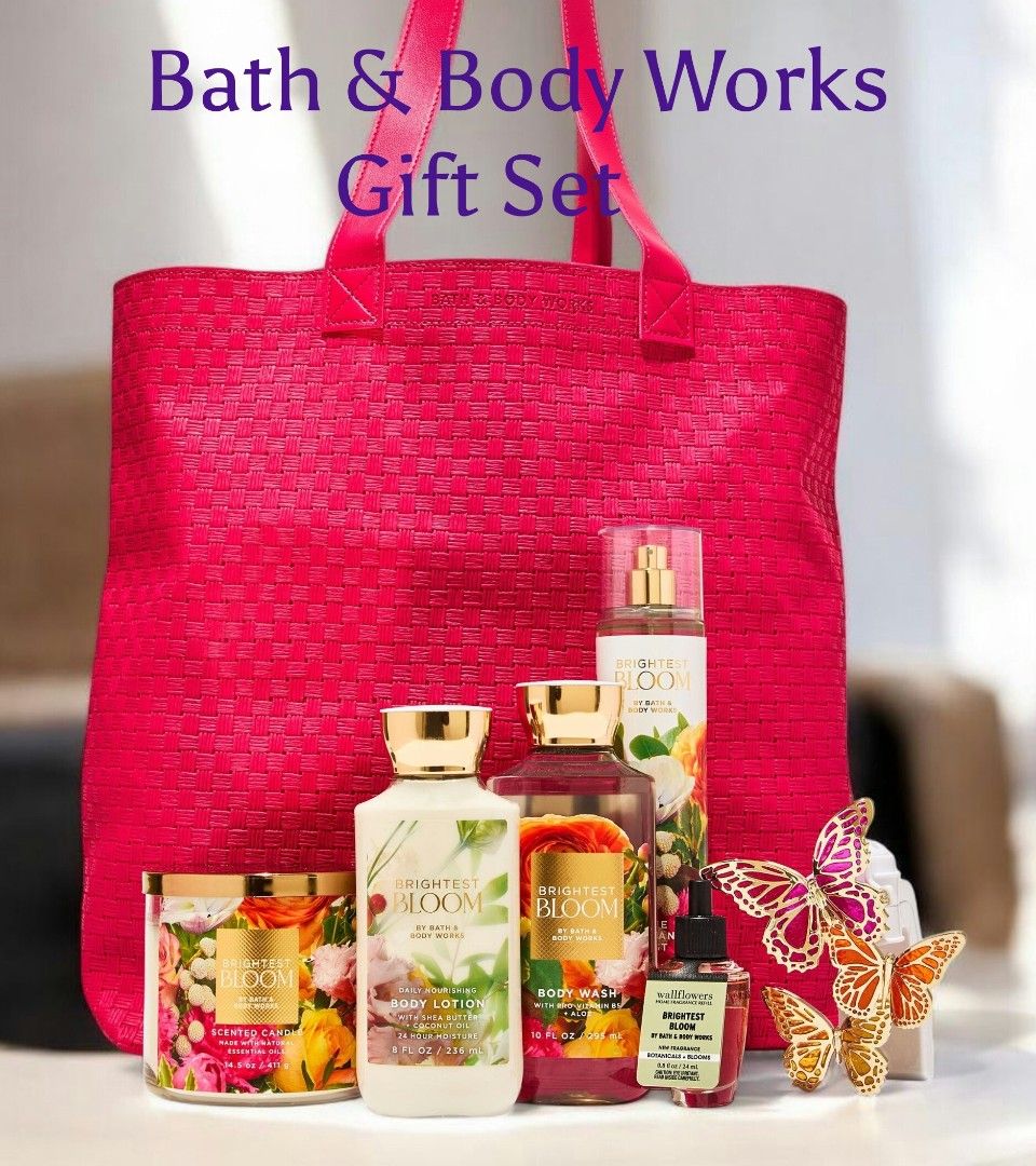 Bath & Body Works Brightest Bloom Gift Set (Category: Fragrance & Deodorants) located in Manila. Submitted by pinhead07 (Listing ID 1466858955, Image 1). Description: Bath & Body Works Brightest Bloom Gift Set - Scented Candle - Fine Frangrance Mist - Body Wash - Body Lotion - Butterfly Trio Wallflower Plug + Fragrance Refill - Pink Tote Bag -- Brand New --- Price: 2,799 📍Binondo manila Delivery at Buyer's Expense G-cash Payment.