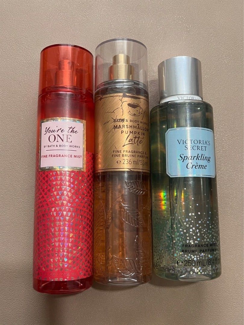 BBW & VS PACK (Category: Fragrance & Deodorants) located in Manila. Submitted by kanye.east (Listing ID 1466899448, Image 1). Description: Authentic, Almost Bath & Body Works – You’re the ONE Fine Fragrance Mist Bath & Body Works – Marshmallow Pumpkin Latte Fine Fragrance Mist Victoria’s Secret – Sparkling Crème Fragrance Mist Sold as pack. Message me if interested!.