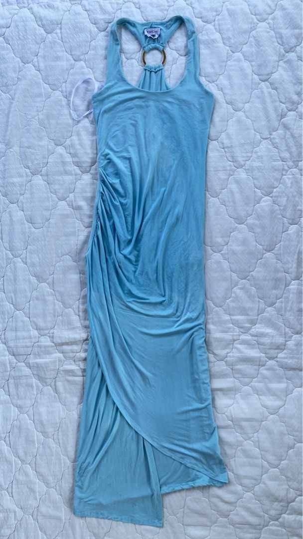bebe Light Blue Ring Detail Maxi Dress (Category: Dresses) located in Iloilo. Submitted by kumiyuiz (Listing ID 1466942907, Image 1). Description: 🪷bebe teal asymmetrical midi dress brand: bebe size: small - med | bust: 30-36 length: 40 🧚🏻‍♀️mine: 800 🧚🏻‍♀️grab: 850 bid +50inc 🧚🏻‍♀️lock: 1500(au) bidding will end october 10, 2026 at 7pm🪷.