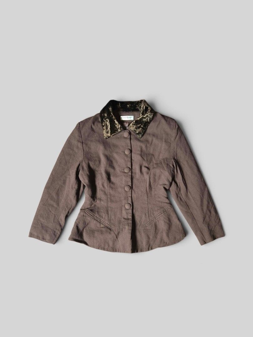 bebe San Francisco brown jacket with textured collar (Category: Coats, Jackets and Outerwear) located in Rizal. Submitted by stoo_cee (Listing ID 1466925289, Image 1). Description: Vintage "Bebe" Brown Fur Blazer 17 x 24 Small 9.5/10 issue: none.
