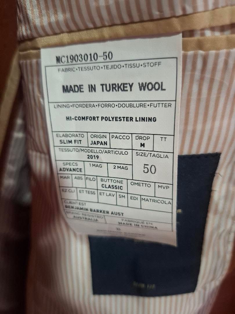 Benjamin Barker Turkey Wool Slim Fit Blazer Orange Size 50 (Category: Coats, Jackets and Outerwear) located in Bacolod City. Submitted by rosemth (Listing ID 1466816932, Image 2). Description: PROXY SELLING - Brand: Benjamin Barker Aust - Material: Premium Turkey wool - Color: Vibrant orange - Size: Size 50 (M drop, slim fit).