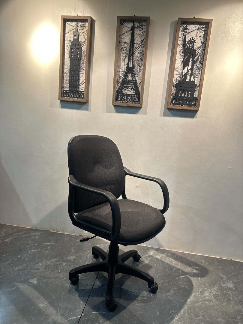 Black adjustable office chair with wheels (Category: Office Furniture & Fixtures) located in Quezon City. Submitted by kcofficefurnitures (Listing ID 1466929600, Image 3). Description: OFFICE TASK CHAIR – BLACK Upgrade your workspace with this sleek and functional Black Office Chair, perfect for offices, home workstations, study areas, and business establishments. Product Features: Elegant black finish Comfortable padded seat and backrest Durable