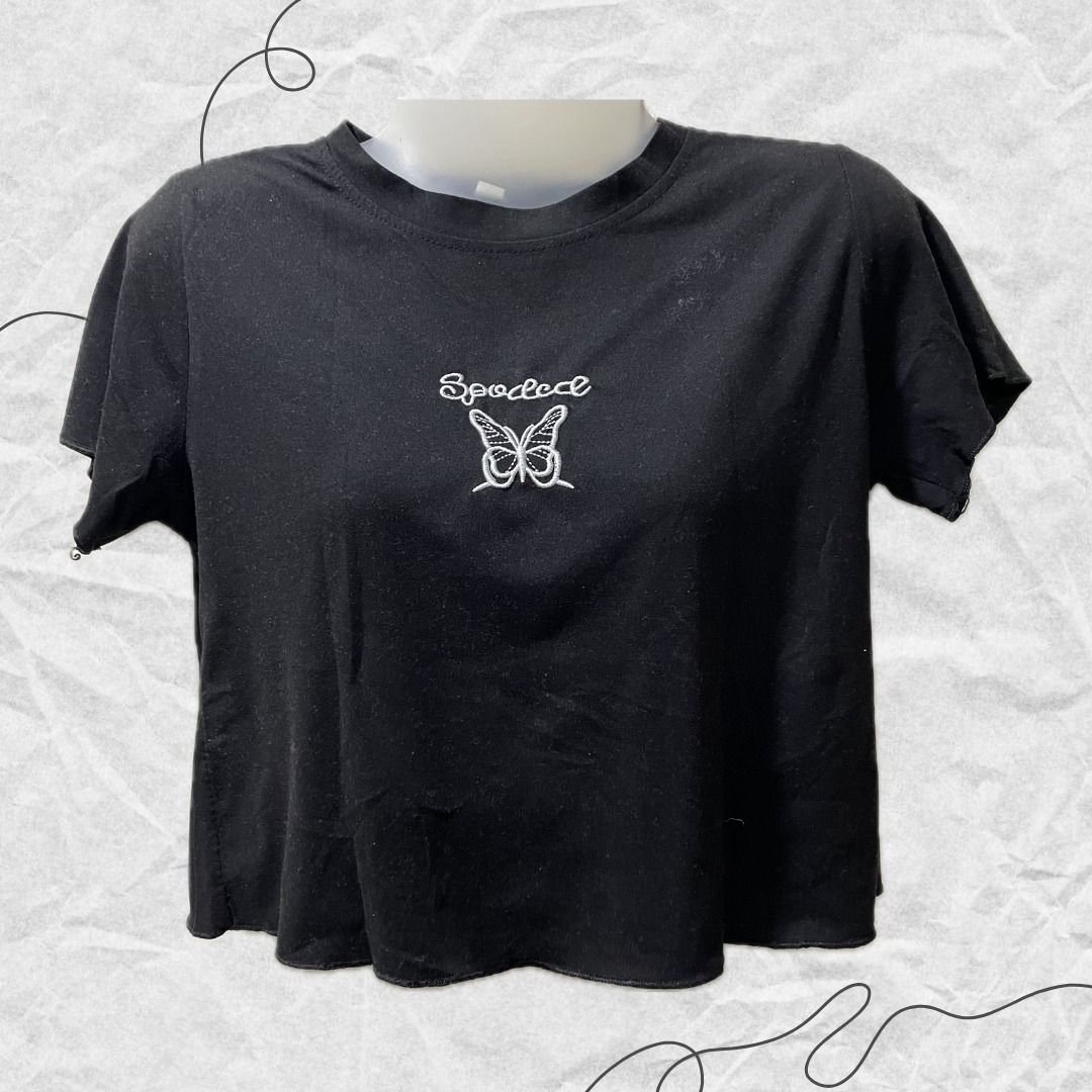 Black Butterfly Baby Tee (Category: Shirts) located in Manila. Submitted by lovedbydeviii (Listing ID 1466852106, Image 1). Description: Black Butterfly Baby Tee 🧵Php 75 👗Size: Freesize 👗Used but still in very good condition * note that color may slightly vary due to lighting .