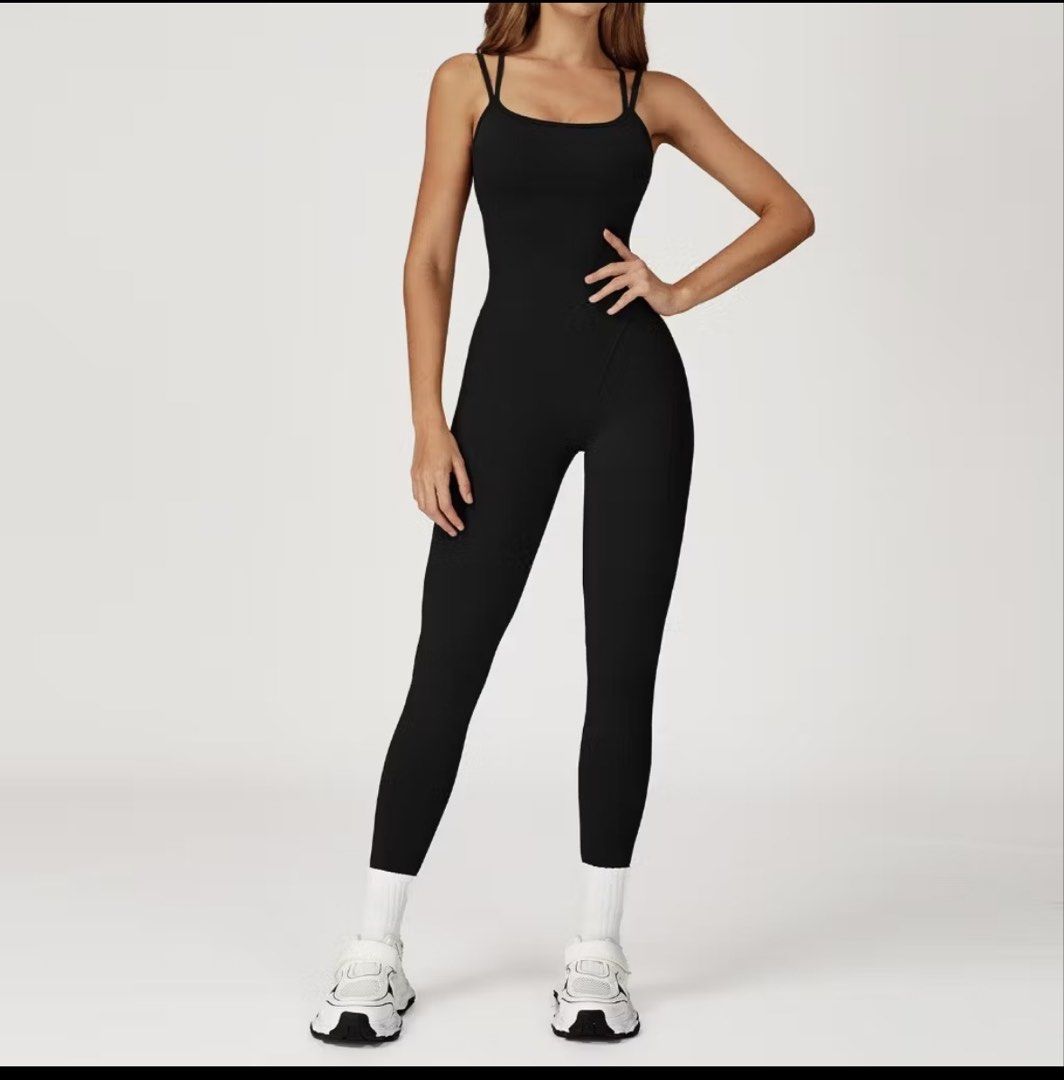 Black Full Length Active Athletic Jumpsuit Romper (Category: Jumpsuits) located in Pasay City. Submitted by theprelovededit.2026 (Listing ID 1466807708, Image 1). Description: - Color: Black - Style: Full-length active jumpsuit with a flattering square neckline and trendy double strap details - Fit: Form-fitting, super stretchy, and true to size - Versatility: Perfect for intense gym sessions or casual daily errands - Condition: Worn once for a q