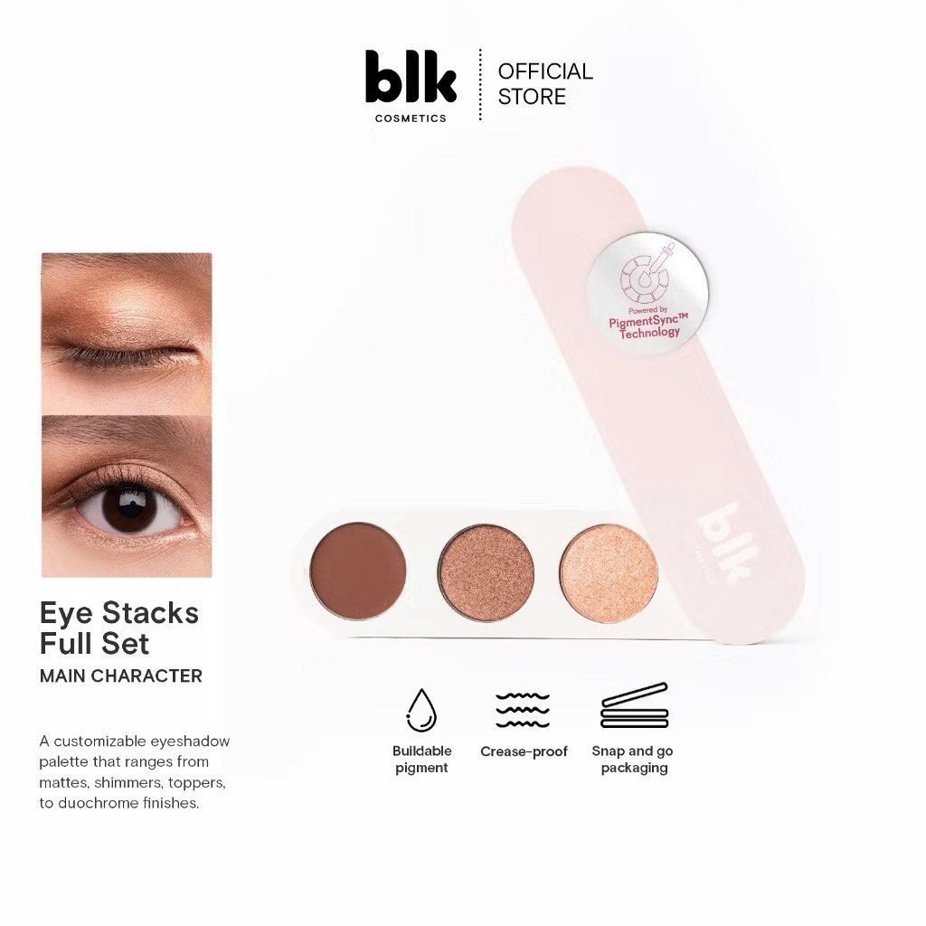 BLK Cosmetics Eye Stacks (Main Character) (Category: Makeup) located in Quezon City. Submitted by gg.finds (Listing ID 1466957158, Image 3). Description: - new no box. orig price is 599, selling for 300 each - pigmented, long lasting, blendable - magnet packaging comes with lid and mirror (with film cover) - shade: ✅ MAIN CHARACTER - dark brown, bronze colors - rfs: keeping other palettes.