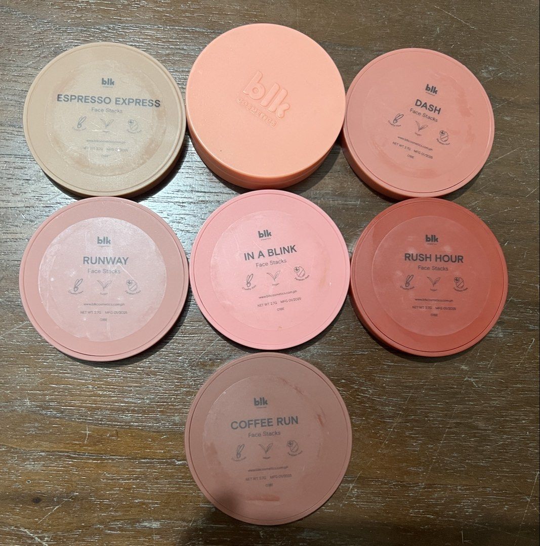 BLK Face Stacks Make up (Category: Makeup) located in Rizal. Submitted by f21__ (Listing ID 1466797691, Image 1). Description: - BLK Cosmetics Face Stack bundle - Includes 7 shades: Espresso Express, Getaway Car, Dash, Runway, In a Blink, Rush Hour, and Coffee Run - Multi-purpose cream formulas for contour, blush - Compact round pans with built-in mirrors - Manufactured in 2025 - Selling strictly as a full set, ideal for sampling multiple shades 