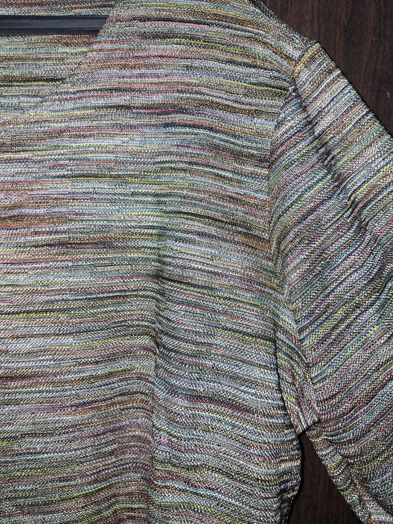 Multicolored Striped Long Sleeve Blouse (Category: Longsleeves) located in Caloocan City. Submitted by mei56313 (Listing ID 1466806711, Image 3). Description: - fits L to XL - multi-colored metallic stripes, 3/4 sleeve top.