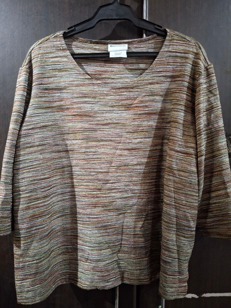 Multicolored Striped Long Sleeve Blouse (Category: Longsleeves) located in Caloocan City. Submitted by mei56313 (Listing ID 1466806711, Image 1). Description: - fits L to XL - multi-colored metallic stripes, 3/4 sleeve top.