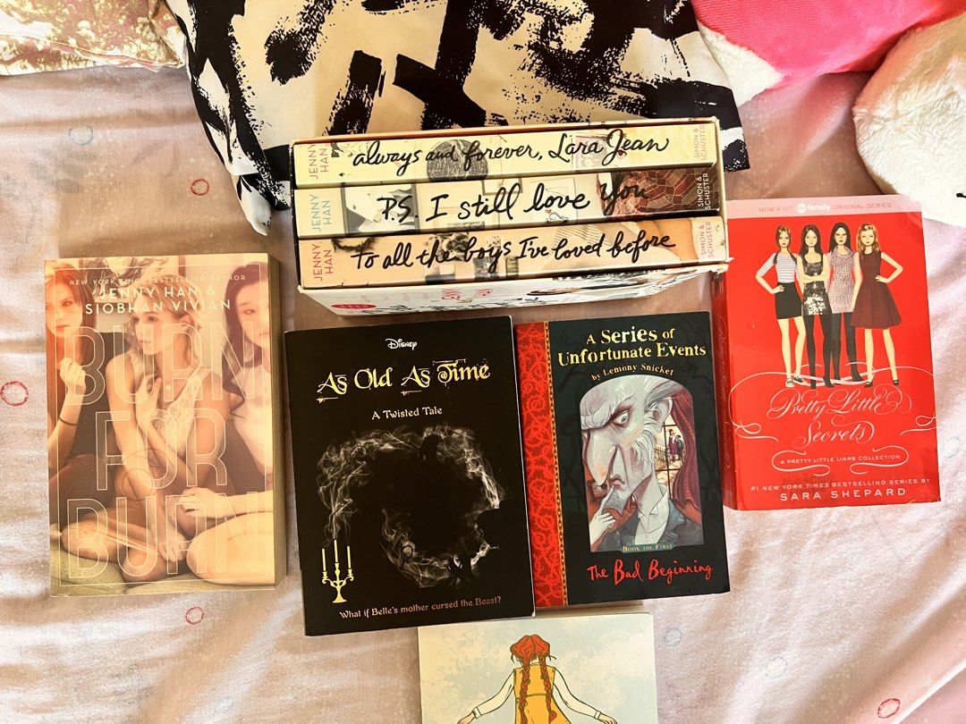 BOOKS FOR SALE (read description) (Category: Storybooks) located in Bacoor. Submitted by d1.aya (Listing ID 1466796344, Image 3). Description: - Included titles: Jenny Han's To All the Boys series box set (₱600, read twice only tbh), Burn for Burn (₱175, has plastic cover but i can sell it for like ₱150 ig), Disney As Old As Time (₱350, never read like at all it was an impulse buy), A Series of Unfortunate Events (₱150, idk i shut it and called i